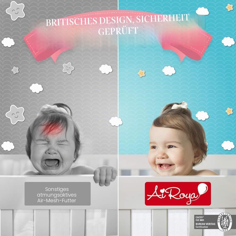 4 Sided Mesh Baby Cot Bumper, BS EN 16780, Breathable Safe Rosa, Rosa