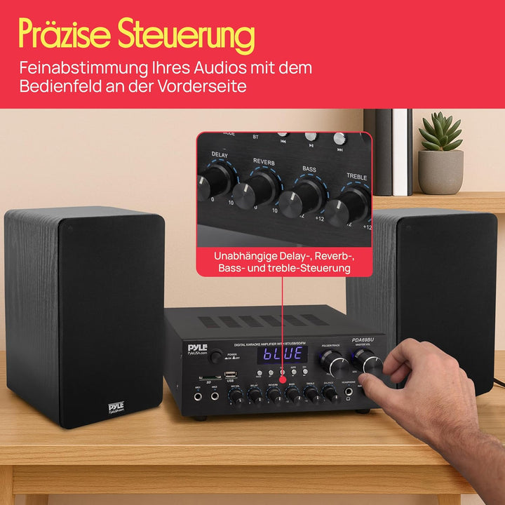 Pyle HiFi- Verstärker, 200W – 2.0 Kanal Audio Receiver mit USB/SD/FM und Mikrofon Eingang, Kabellose