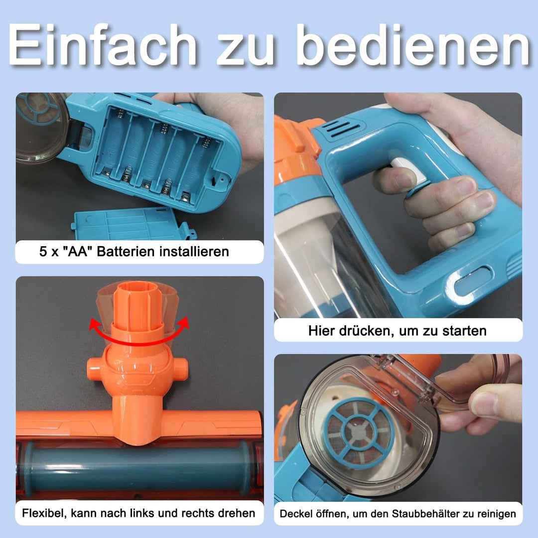 3-in-1 Kinderstaubsauger, Spielzeug Staubsauger für Kinder ab 3 Jahren, Spielzeugstaubsauger mit ech