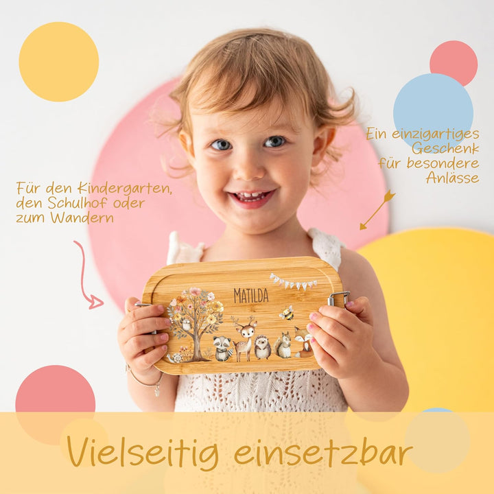 Personalisierte Brotdose für Kinder mit Spezial-Druck - Robuste Edelstahl Brotdose - Personalisierte