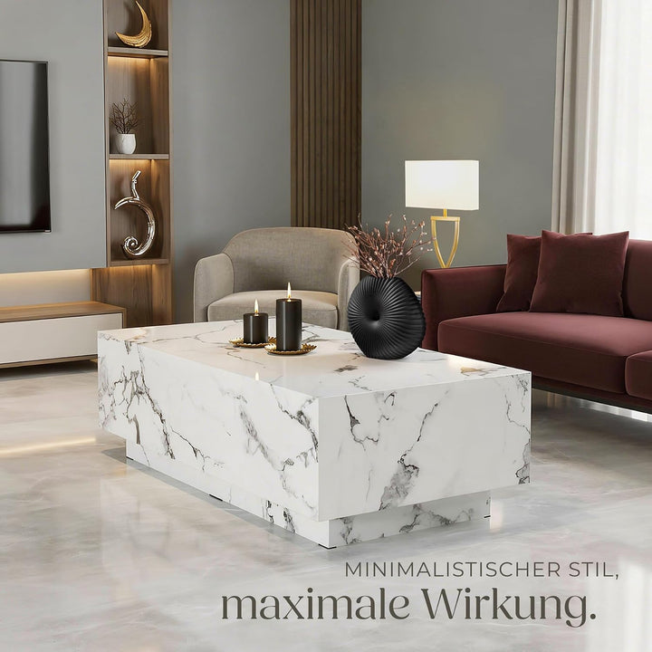 tectake® Couch Tisch, Room Decor in Marmor Optik, Tisch Wohnzimmer, moderner Couchtisch, Beistelltis