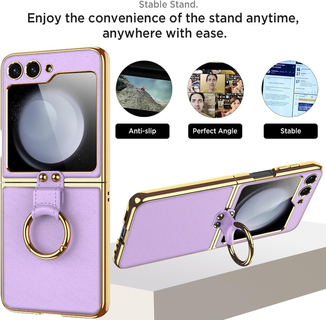 Miimall Lederhülle Kompatibel mit Samsung Galaxy Z Flip 6/Flip7 FE Hülle mit Band+Ring Ständer [HD D