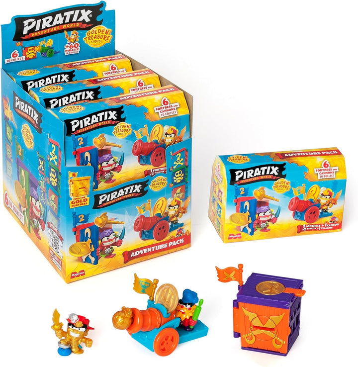 PIRATIX, Golden Treasure - Adventure Pack Serie. Jede Box hat Überraschung, 2 Flaggen, Kanone, Proje