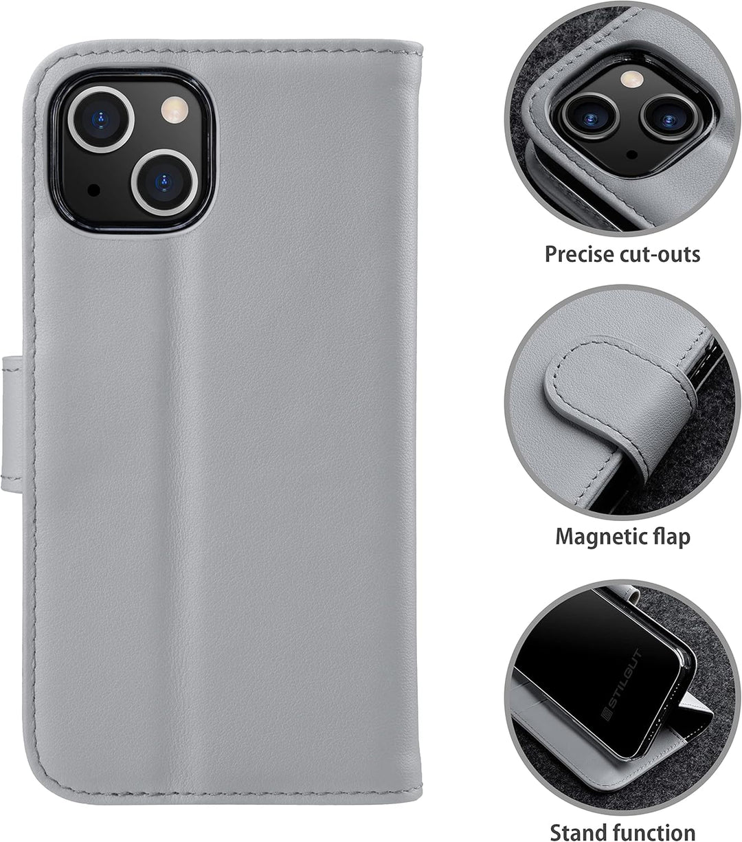 STILGUT Talis kompatibel mit iPhone 13 Mini (5.4“) Hülle mit Kartenfach aus Leder, Flip Cover, Walle