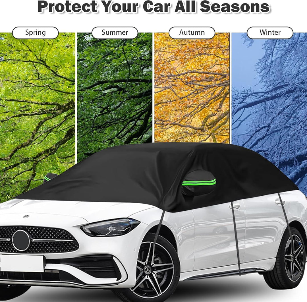 Universal Halbgarage Autoabdeckung,Halbe Autoabdeckung mit Haken und Riemen, Wasserdicht Autogarage