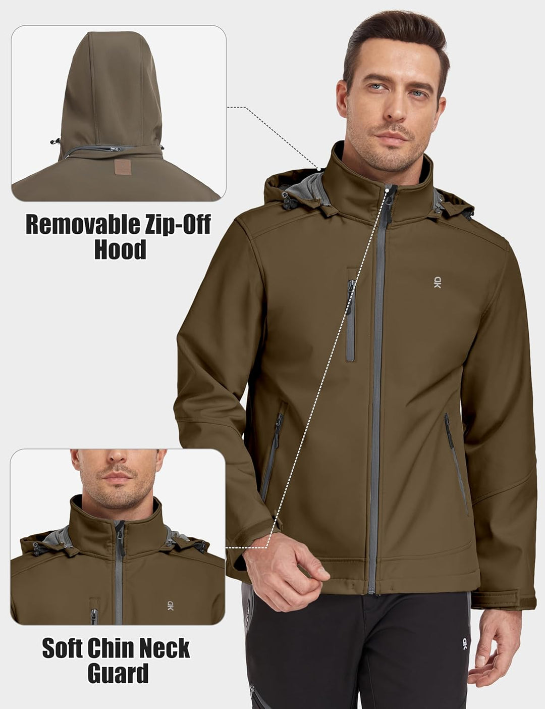 Little Donkey Andy Softshelljacke für Herren mit abnehmbarer Kapuze, Fleecefutter und Wasserabweisen