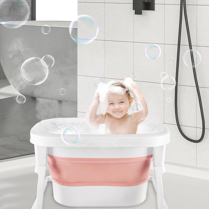Foldable Baby Bath with Support, Baby Bathtub, Newborn Baby Plastic Bathtub with Foldable Non-Slip L
