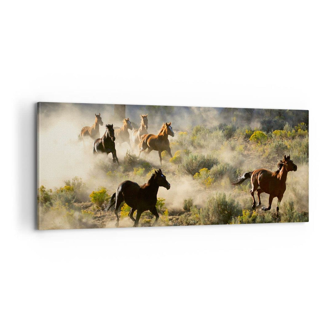 Panorama Bilder auf Leinwand 100x40cm Leinwandbild Cowboy Cowgirl Pferd Gross Wanddeko Bild Schlafzi