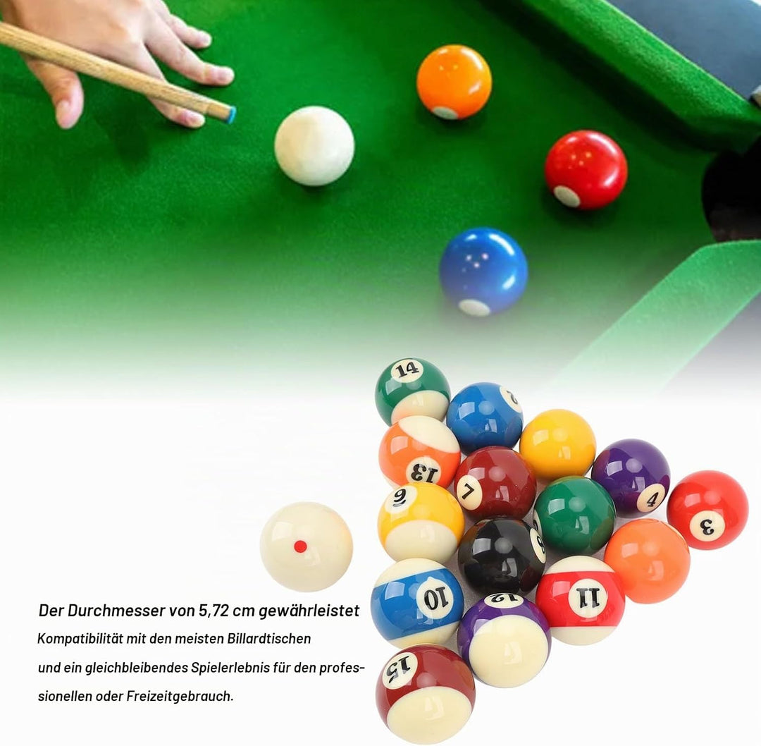 Billardkugeln Set, 16 Stück Billiard Kugel Set 5,72 cm/2,25 Zoll Billardkugel Harz Billiardtisch Bäl