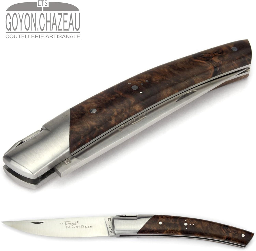 Goyon-Chazeau Le Thiers Taschenmesser - 12 cm Modell Le Pirou - Griffschalen Nussbaum Maserholz - Kl