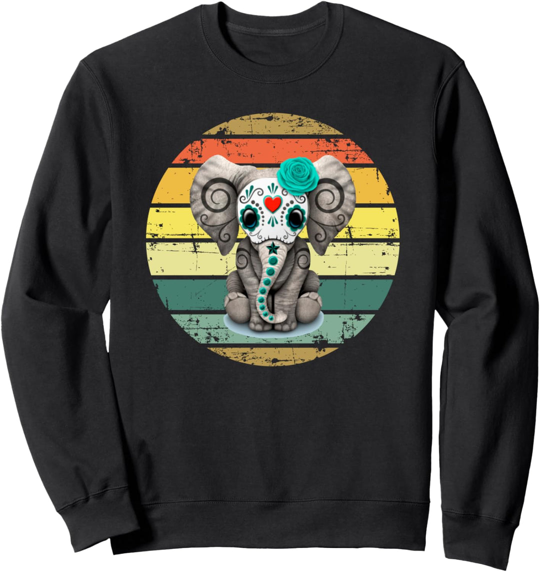 Elephant Retro Style Vintage Sonnenuntergang Sweatshirt