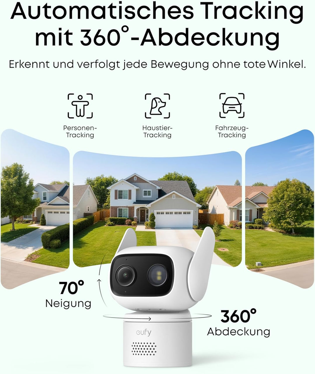 eufy Überwachungskamera C31 verkabelt, 2er-Pack, 360°-Sicht mit Schwenken/Neigen, Innen/Aussen, Dual