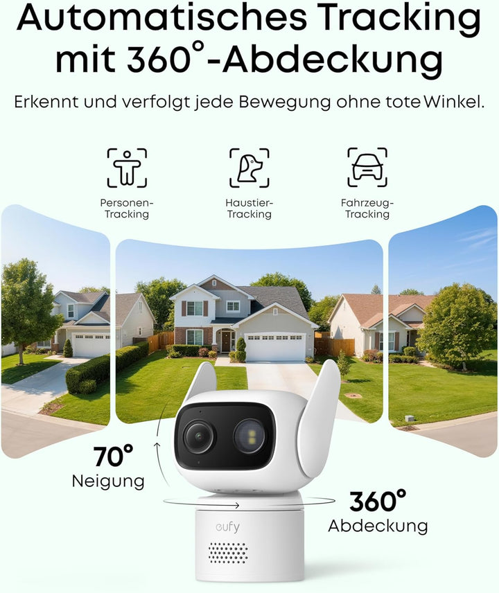 eufy Überwachungskamera C31 verkabelt, 2er-Pack, 360°-Sicht mit Schwenken/Neigen, Innen/Aussen, Dual