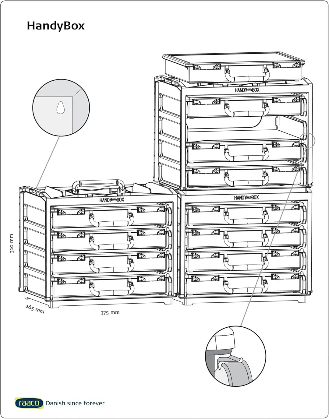 raaco HandyBox 55x4: Sortimentskasten für Werkstatt, Kistenberg mit 4 Sortierkasten für Kleinteile,