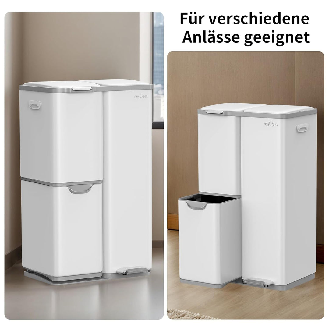 mVm Mülleimer Küche,60 Liter Treteimer,3 Fächer, Mülltrennsystem, Abfalleimer Küche mit Inneneimer a