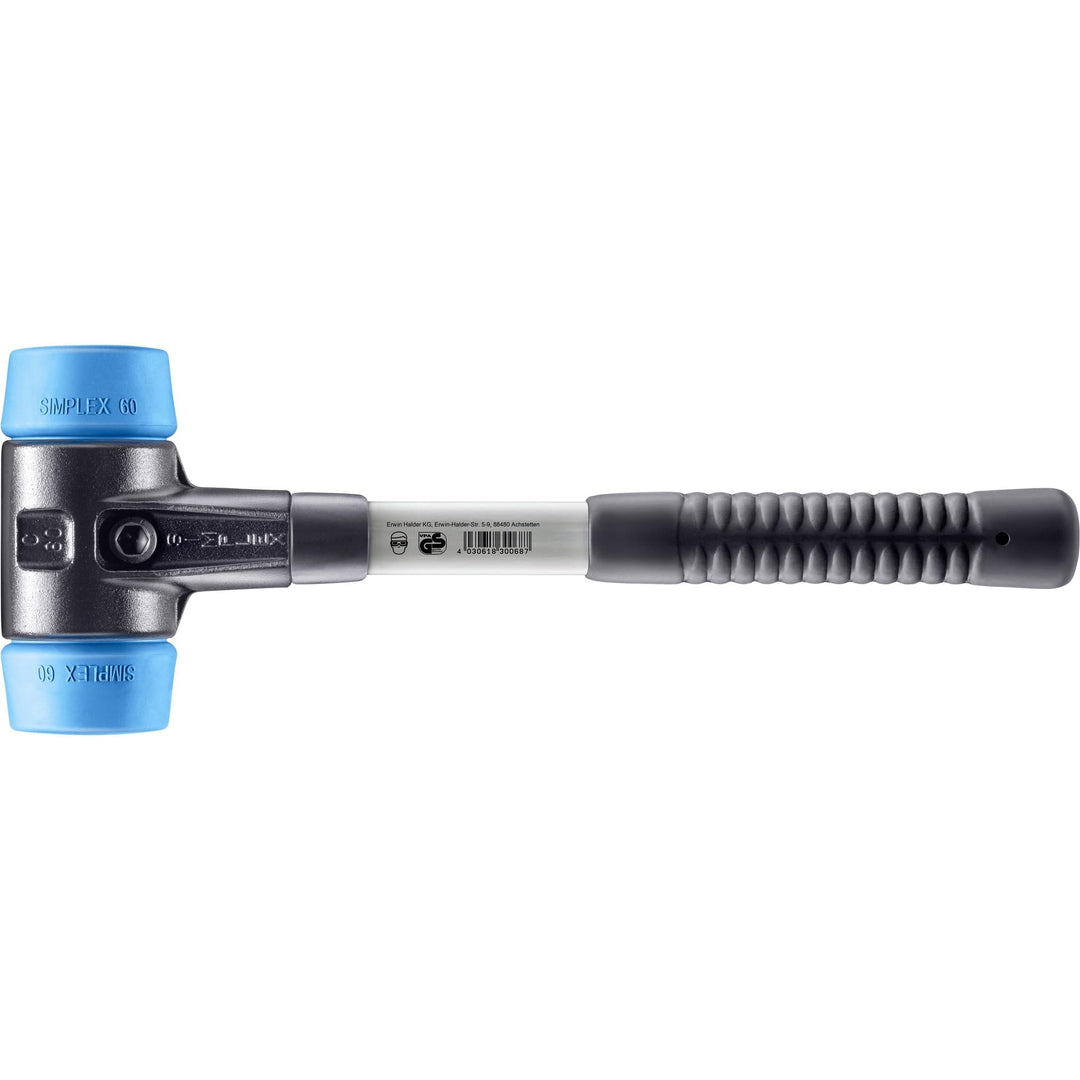 SIMPLEX-Schonhammer, TPE-soft; mit verstärktem Tempergussgehäuse und Fiberglasstiel | D=60 mm | 3701