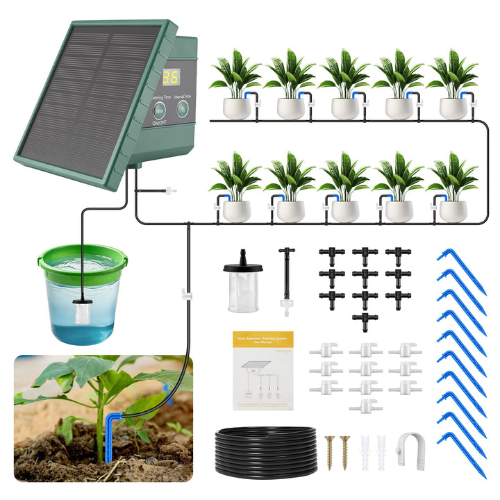 Solar Bewässerungssystem mit Timer, Solar Tröpfchenbewässerung System | Automatische Bewässerung Set