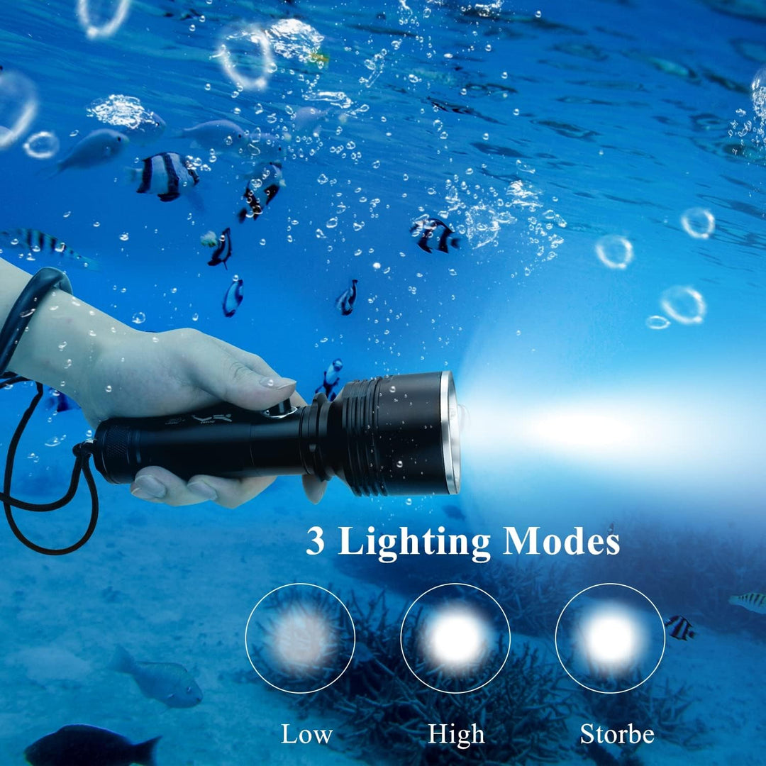 WINDFIRE Tauchlampe, 5000 Lumen Super Hell XHP70 LED Tauchen Taschenlampe mit 3 Modi, Professionelle