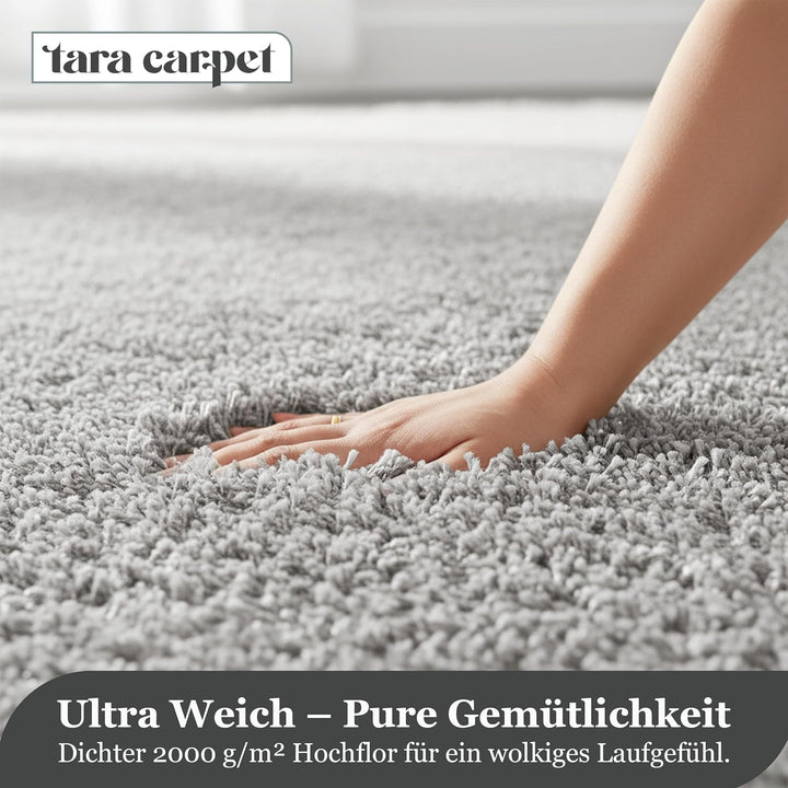 Taracarpet Shaggy Teppich Wohnzimmer Venezia Hochflor Langflor Teppiche modern Grau 120 cm rund 120x