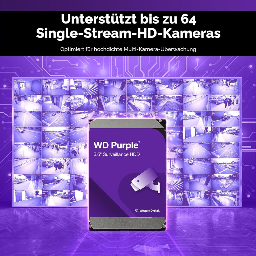 WD Purple interne Festplatte 2 TB (3,5 Zoll, Festplatte für Überwachungskamera, AllFrame-Technologie