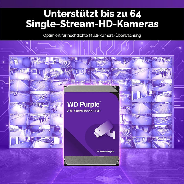 WD Purple interne Festplatte 2 TB (3,5 Zoll, Festplatte für Überwachungskamera, AllFrame-Technologie