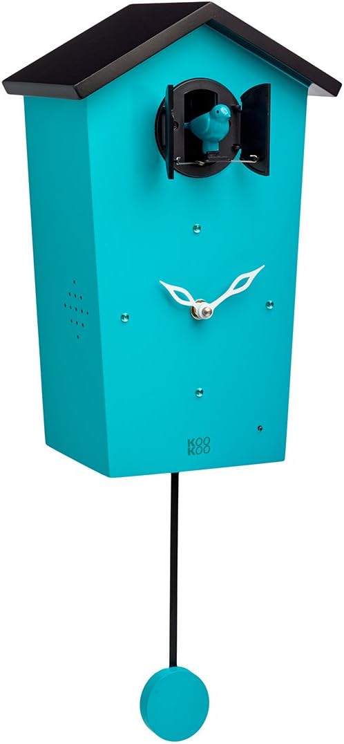 KOOKOO Birdhouse Petrol, Moderne Kuckucksuhr mit Pendel, Design Wanduhr mit 12 Vogelstimmen oder Kuc