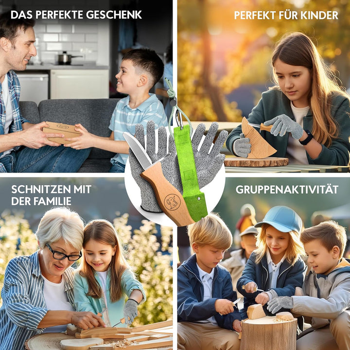 Eli® Schnitzmesser Kinder mit Filztasche und Schnitzholz ab 6 Jahre - hochwertiges Kindermesser Schn