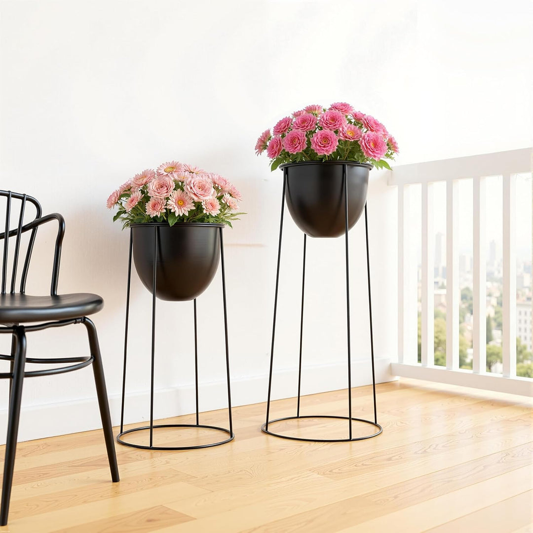Ribelli Metall Blumentopf Ständer 2er Set φ25/28,5 cm, Blumenhocker mit Übertopf, Blumentreppe Pflan