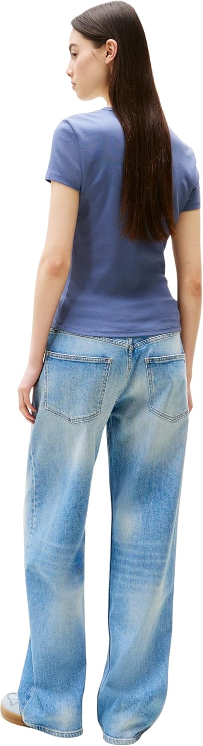 Tommy Jeans Damen T-Shirt Kurzarm Essential Rib Slim Fit XXS Grey (Blue Moment), XXS Grey (Blue Mome