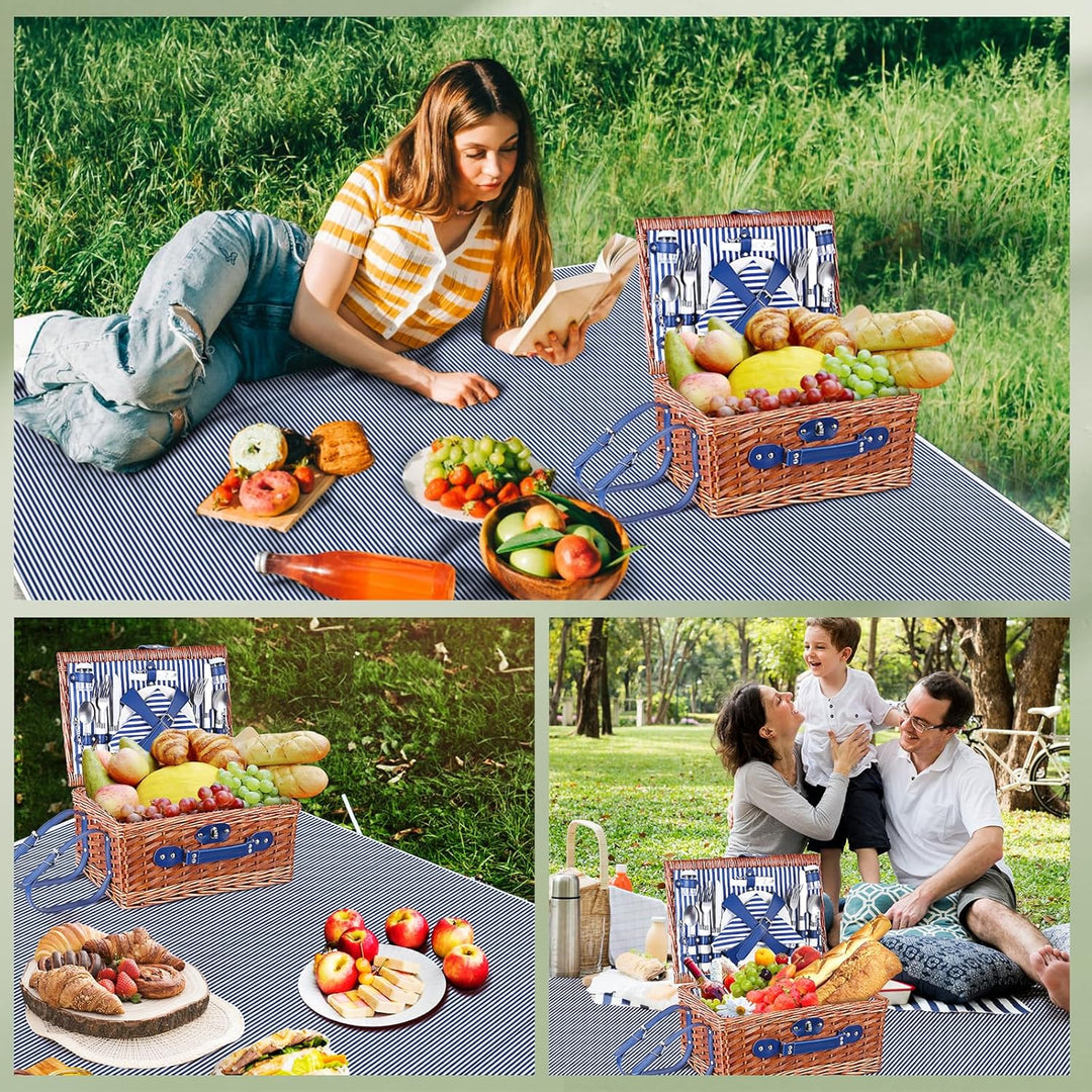 Picknickkorb 4 Personen, Wicker Picknickkorb für 4 Personen mit Wasserdichter Picknickdecke und Best