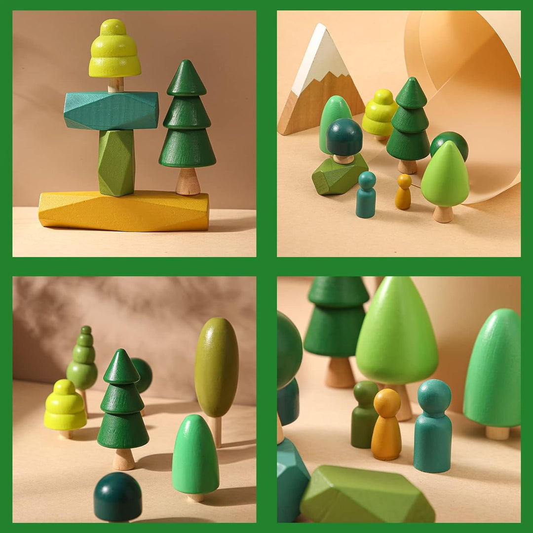 14 PCS Holzspielzeug - Holz Baum Deko Montessori Spielzeug, Verschiedene Grössen Bäume Wald Rustikal