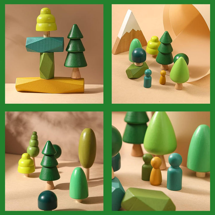 14 PCS Holzspielzeug - Holz Baum Deko Montessori Spielzeug, Verschiedene Grössen Bäume Wald Rustikal