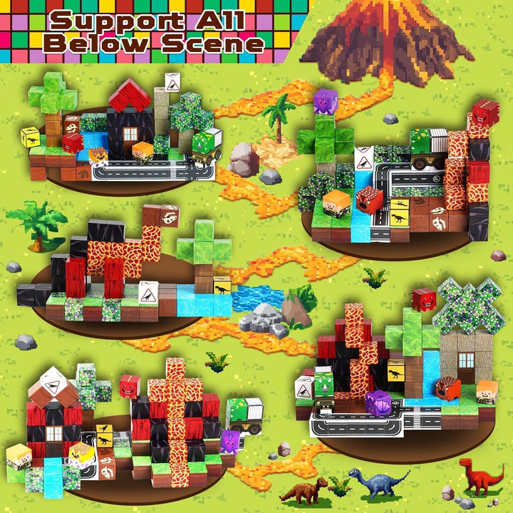 Magnetische Bausteine, 100 Teile Magnetbausteine Kinder – Kreatives 3D-Spielzeug mit Dinosauriern, V