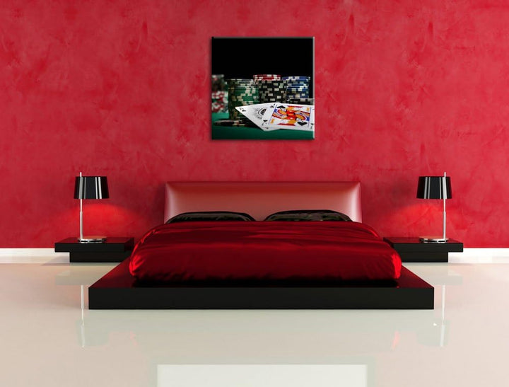 Pixxprint Pokertisch Las Vegas als Leinwandbild/Grösse: 70x70 cm/Wandbild/Kunstdruck/fertig bespannt