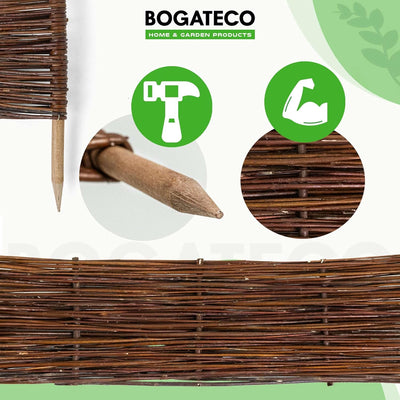 BOGATECO 10 x Beeteinfassung aus Weide | 100 cm Lang & 20 cm Hoch | Holz-Zaun Rasenkante | Weiden-Za