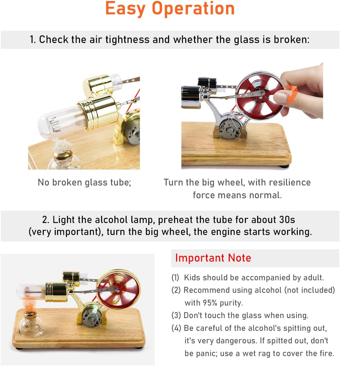 KKnoon Mini-Heissluft-Stirlingmotor-Motormodell Bunte LED-Stromgenerator Pädagogisches Wissenschafts