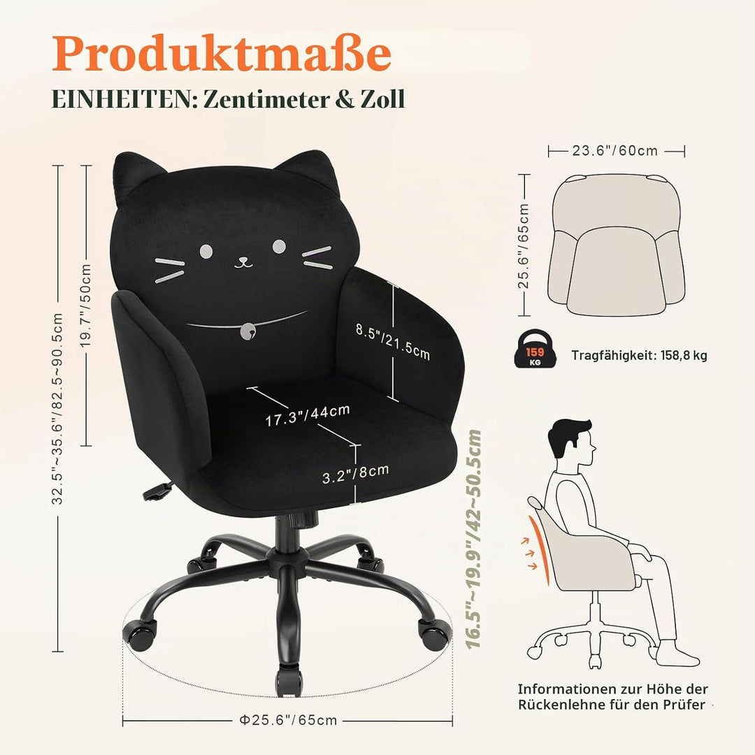 IWMH Bürostuhl,Ergonomisch Homeoffice Stuhl mit breiter Sitzfläche,Schreibtischstuhl mit Katzenmotiv
