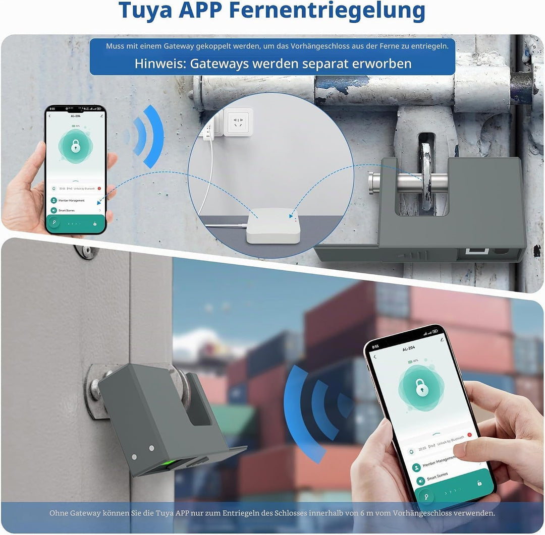 Smart Vorhängeschloss 14mm Bügel, Fingerabdruck &amp; App für Container &amp; LKW