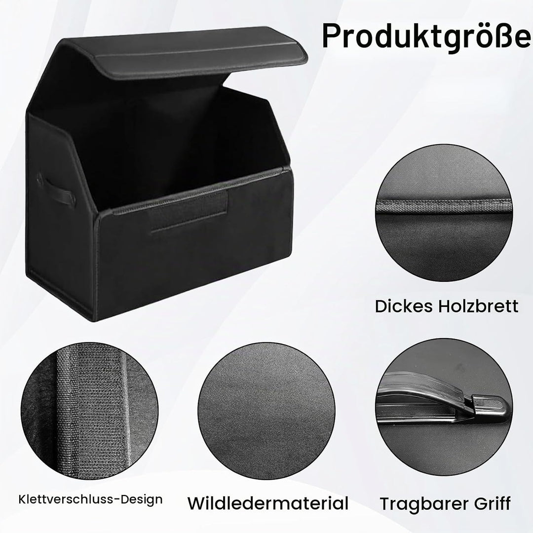 Chingcoo Auto Kofferraum Organizer, 38×32×29 cm Auto Tasche Kofferraum mit Deckel,Faltbare Leder Auf