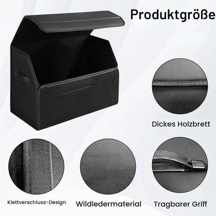Chingcoo Auto Kofferraum Organizer, 38×32×29 cm Auto Tasche Kofferraum mit Deckel,Faltbare Leder Auf