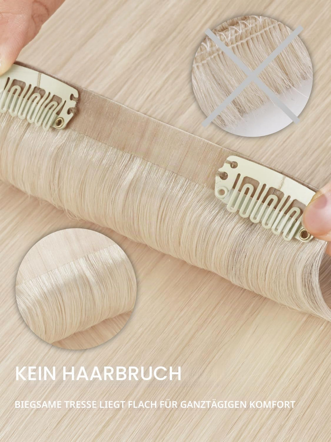 WENNALIFE Nahtlose Clip In Extensions Echthaar, 35cm 9pcs 130g Platinblond Echthaar Extensions Clip