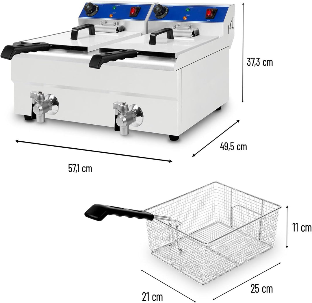 VERTES Friteuse Fritteuse Fritöse Edelstahl 2x 10L (2x 3000W, 230V, Kaltzonenprinzip, Temperatur Stu