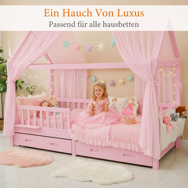 2 Stück Hausbett Himmel Set, Betthimmel für Hausbett Deko, Bett Vorhang für Mädchen und Jungen im Ki