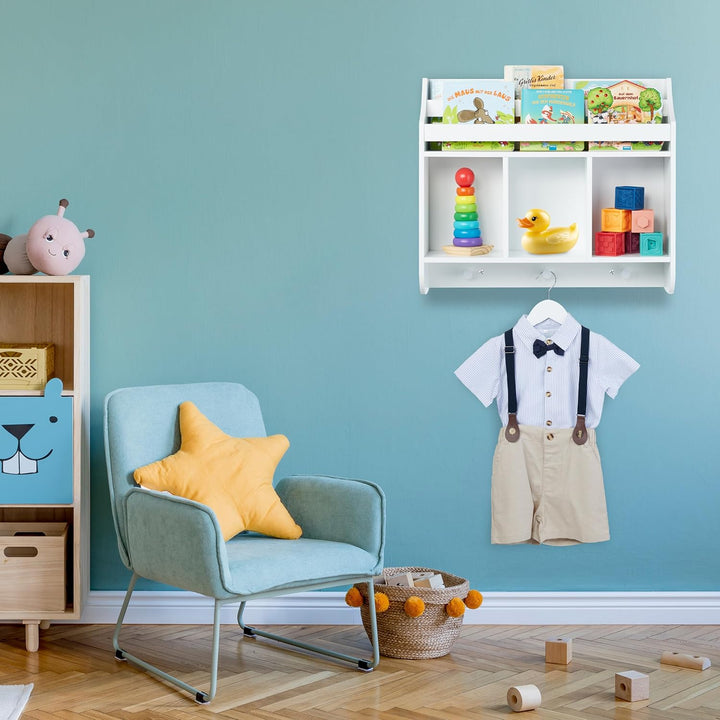 Relaxdays Kinderregal, 5 Fächer &amp; 3 Haken, Kinder Bücherregal Wand, HBT: 51,5 x 60 x 17,5 cm, hängen