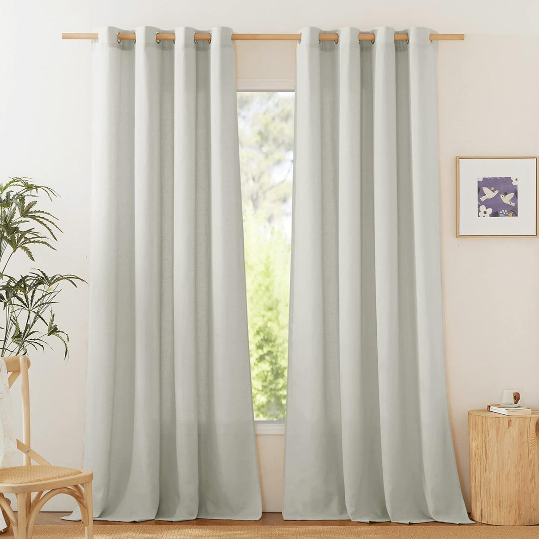 PONY DANCE Extra Lange Gardinen und Vorhänge Halbtransparent Leinen Gardinen mit Ösen 2er Set Halbtr