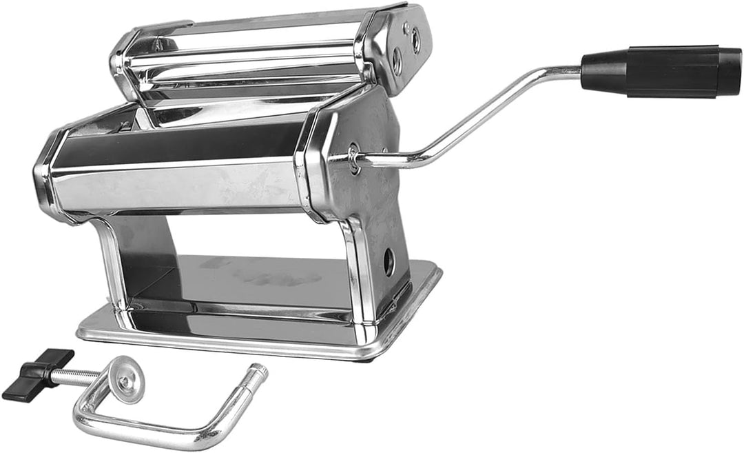 Nudelmaschine, Pizzateig-Roller, Teigroller aus Edelstahl mit Handkurbel, Teigausrollmaschine mit 7