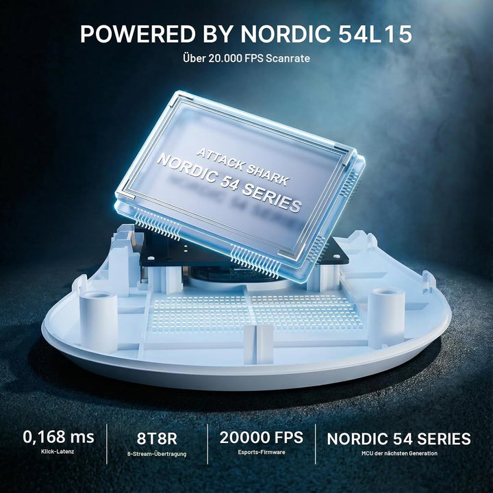 ATTACK SHARK V8 8000Hz Kabellose Gaming-Maus, Nordic 54L15 Chip, PAW3950MAX Sensor, 42000 DPI, 20000