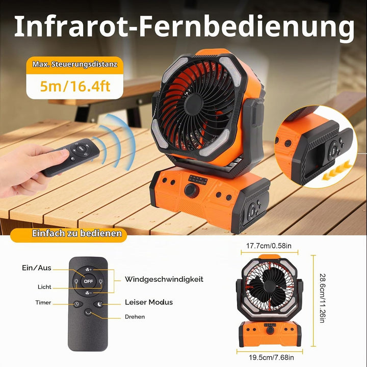 ELZO 30000mAh Camping Ventilator, Wiederaufladbarer Tischventilator USB Ventilator mit LED Licht &amp; H