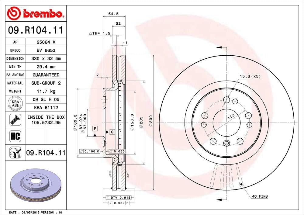 Brembo 09.R104.11 COATED DISC LINE Bremsscheibe - 1 Stück