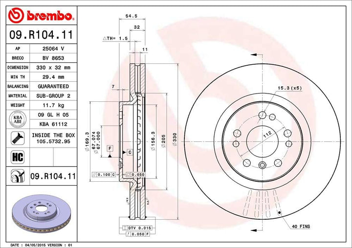 Brembo 09.R104.11 COATED DISC LINE Bremsscheibe - 1 Stück